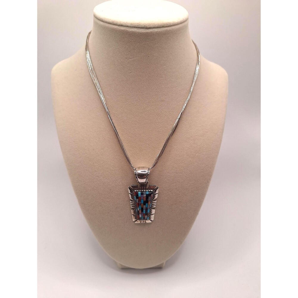 Liquid silver necklace with Relios gemstone inlay pendant southwestern style